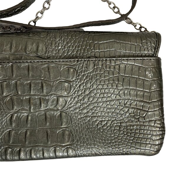 Nine West Gray Croc Embossed Shoulder Bag Chain Strap Faux Leather Purse - Picture 10 of 10